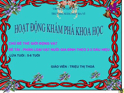 Bài giảng Mầm non Lớp Lá - Chủ đề: Thế giới động vật - Đề tài: Phân loại vật nuôi gia đình theo 2-3 dấu hiệu - Triệu Thị Thoả