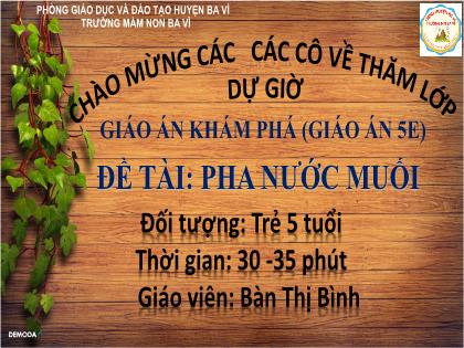 Bài giảng Mầm non Lớp Lá - Đề tài: Pha nước muối - Bàn Thị Bình