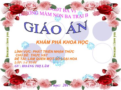 Bài giảng Mầm non Lớp Mầm - Chủ đề: Thực vật - Đề tài: Làm quen một số loại hoa - Năm học 2017-2018 - Hoàng Thị Lâm