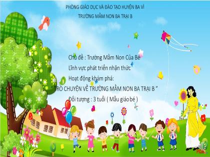 Bài giảng Mầm non Lớp Mầm - Chủ đề: Trường mầm non của bé - Đề tài: “Trò chuyện về trường Mầm non Ba Trại B” - Trường Mầm non Ba Trại B