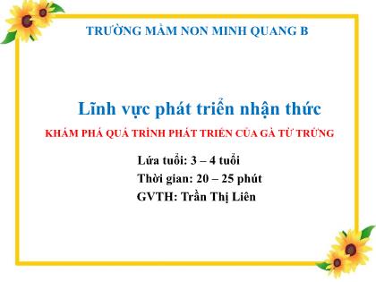 Bài giảng Mầm non Lớp Mầm - Đề tài: Khám phá quá trình phát triển của gà từ trứng - Trần Thị Liên
