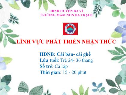 Bài giảng Mầm non Lớp Nhà trẻ - Đề tài: Hoạt động nhận biết: Cái bàn-cái ghế - Trường Mầm non Ba Trại B