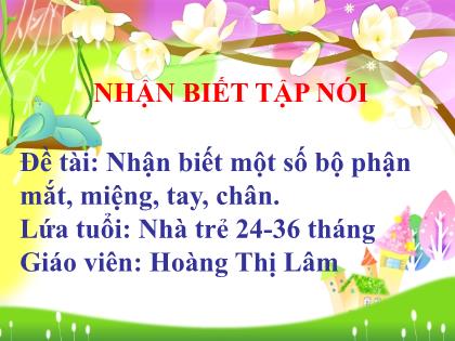 Bài giảng Mầm non Lớp Nhà trẻ - Đề tài: Nhận biết một số bộ phận mắt, miệng, tay, chân - Hoàng Thị Lâm
