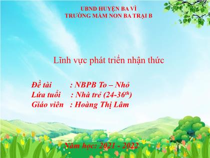 Bài giảng Mầm non Lớp Nhà trẻ - Đề tài: Nhận biết phân biệt To–Nhỏ - Năm học 2021-2022 - Hoàng Thị Lâm