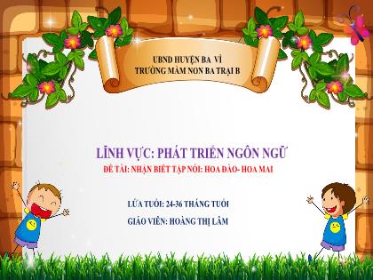 Bài giảng Mầm non Lớp Nhà trẻ - Đề tài: Nhận biết tập nói: Hoa đào-Hoa mai - Hoàng Thị Lâm