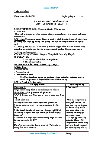 Giáo án Giáo dục công dân 9 - Tuần 13, Tiết 12, Bài 9: Làm việc có năng suất chất lượng hiệu quả - Năm học 2022-2023 - Hoàng Duy Khánh