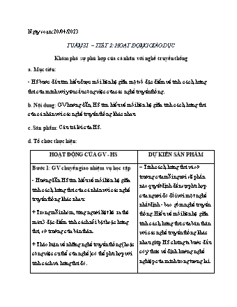 Giáo án Hoạt động trải nghiệm, hướng nghiệp 6 (Cánh diều) - Tuần 31 - Năm học 2022-2023 - Hồ Sỹ Quế