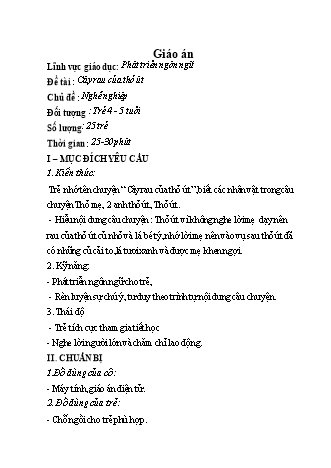 Giáo án Mầm non Lớp Chồi - Chủ đề: Nghề nghiệp - Đề tài: Cây rau của thỏ út - Năm học 2022-2023 - Trường Mầm non Ba Trại B