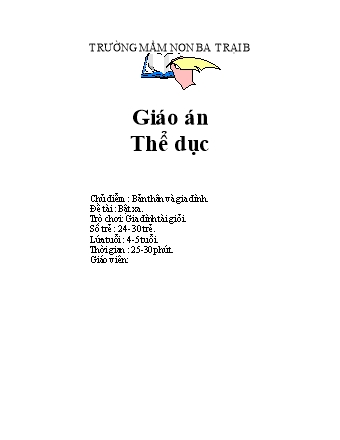 Giáo án Mầm non Lớp Chồi - Chủ điểm: Bản thân và gia đình - Đề tài: Bật xa - Trường Mầm non Ba Trại B