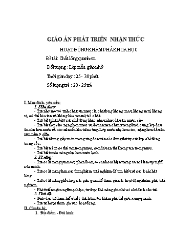 Giáo án Mầm non Lớp Chồi - Đề tài: Chất lỏng quanh em - Trường Mầm non Ba Trại B