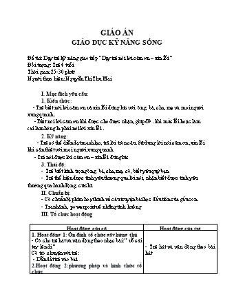 Giáo án Mầm non Lớp Chồi - Đề tài: Dạy trẻ kỹ năng giao tiếp “Dạy trẻ nói lời cảm ơn – xin lỗi” - Nguyễn Thị Thu Mai