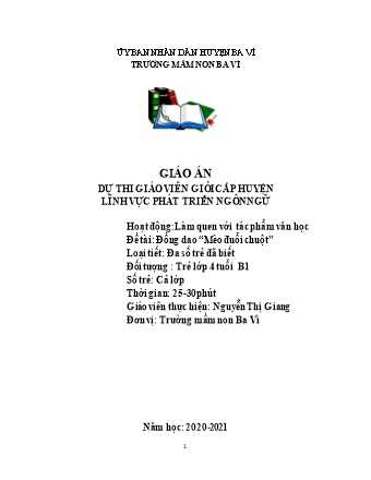Giáo án Mầm non Lớp Chồi - Đề tài: Đồng dao “Mèo đuổi chuột” Năm học 2022-2023 - Nguyễn Thị Giang
