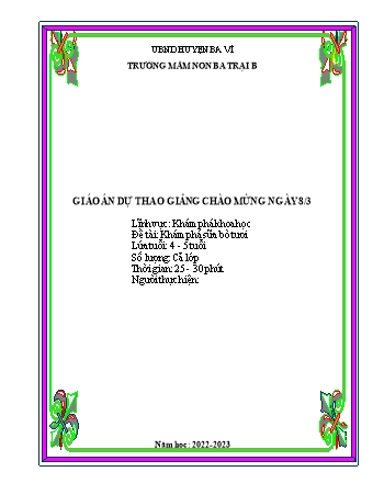 Giáo án Mầm non Lớp Chồi - Đề tài: Khám phá sữa bò tươi - Năm học 2022-2023 - Trường Mầm non Ba Trại B