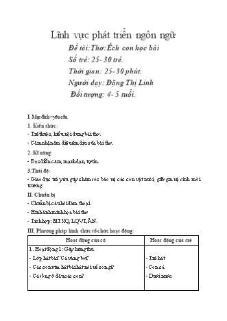 Giáo án Mầm non Lớp Chồi - Đề tài: Thơ: Ếch con học bài - Đặng Thị Linh