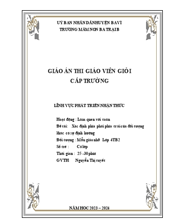 Giáo án Mầm non Lớp Chồi - Đề tài: Xác định phía phải phía trái của đối tượng khác có sự định hướng khác có sự định hướng - Nguyễn Thị Tuyết