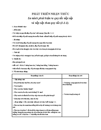 Giáo án Mầm non Lớp Lá - Đề tài: So sánh phát hiện ra quy tắc sắp xếp và sắp xếp theo quy tắc (1-1-1) - Trường Mầm non Ba Trại B