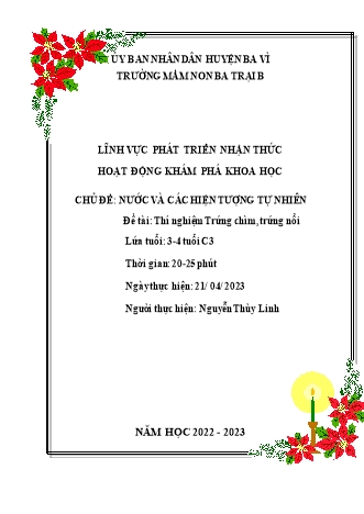 Giáo án Mầm non Lớp Mầm - Chủ đề: Nước và các hiện tượng tự nhiên - Đề tài: Thí nghiệm trứng chìm, trứng nổi - Năm học 2022-2023 - Nguyễn Thùy Linh
