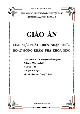 Giáo án Mầm non Lớp Mầm - Để tài: Sự hài hòa của đường và muối trong nước - Năm học 2022-2023 - Hoàng Thị Lâm