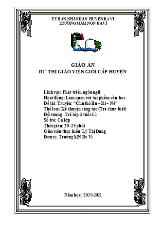 Giáo án Mầm non Lớp Mầm - Đề tài: Truyện: “Chú thỏ Bu – Ri – Nê” - Lý Thị Dung