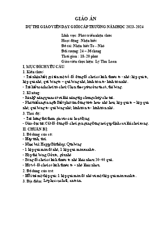 Giáo án Mầm non Lớp Nhà trẻ - Đề tài: Nhận biết To-Nhỏ - Lý Thu Loan