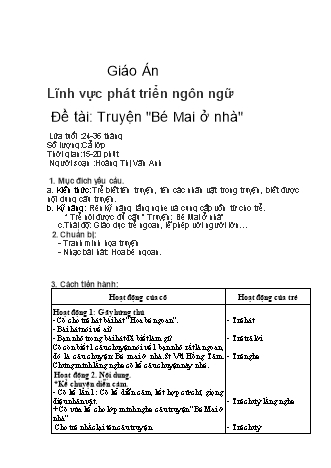 Giáo án Mầm non Lớp Nhà trẻ - Đề tài: Truyện Bé Mai ở nhà - Hoàng Thị Vân Anh