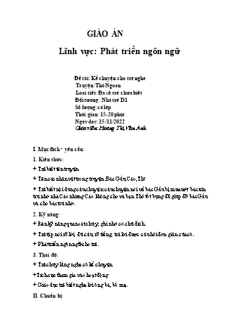 Giáo án Mầm non Lớp Nhà trẻ - Đề tài: Truyện: Thỏ Ngoan - Năm học 2022-2023 - Hoàng Thị Vân Anh