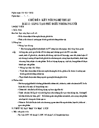 Giáo án Mĩ thuật 7 (Cánh diều) - Chủ đề 5: Kết nối nghệ thuật - Tuần 26, Bài 12: Sáng tạo phù điêu nhóm người - Năm học 2022-2023 - Hồ Sỹ Quế