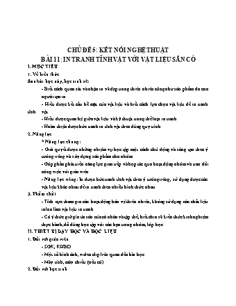 Giáo án Mĩ thuật 7 (Cánh diều) - Chủ đề 5: Kết nối nghệ thuật - Tuần 23, Bài 11: In tranh tĩnh vật với vật liệu sẵn có - Năm học 2022-2023 - Hồ Sỹ Quế