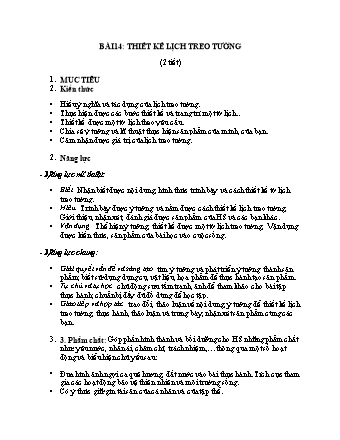 Giáo án Mĩ thuật 7 (Cánh diều) - Chủ đề: Em làm nhà thiết kế - Tuần 30, Bài 14: Thiết kế lịch treo tường - Năm học 2022-2023 - Hồ Sỹ Quế
