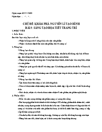 Giáo án Mĩ thuật 7 (Cánh diều) - Chủ đề: Khám phá nguyên lí tạo hình - Tuần 10, Bài 5: Sáng tạo họa tiết trang trí - Năm học 2022-2023 - Hồ Sỹ Quế