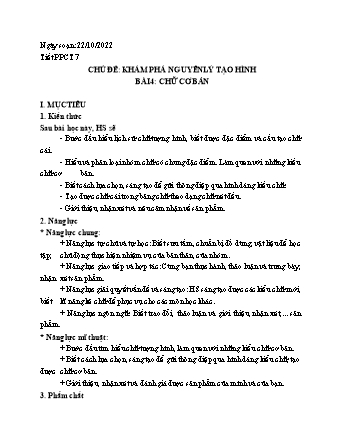 Giáo án Mĩ thuật 7 (Cánh diều) - Chủ đề: Khám phá nguyên lí tạo hình - Tuần 9, Bài 4: Chữ cơ bản - Năm học 2022-2023 - Hồ Sỹ Quế