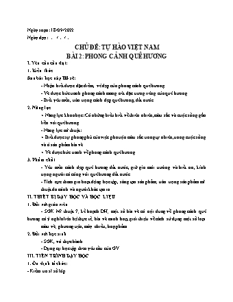 Giáo án Mĩ thuật 7 (Cánh diều) - Chủ đề: Tự hào Việt Nam - Tuần 4, Bài 2: Phong cảnh quê hương - Năm học 2022-2023 - Hồ Sỹ Quế