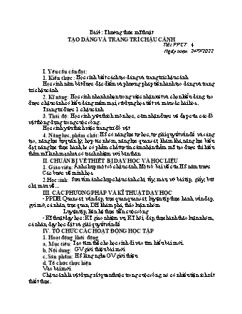 Giáo án Mĩ thuật 8 - Bài 4: Thường thức mĩ thuật: Tạo dáng và trang trí chậu cảnh - Năm học 2022-2023 - Hồ Sỹ Quế