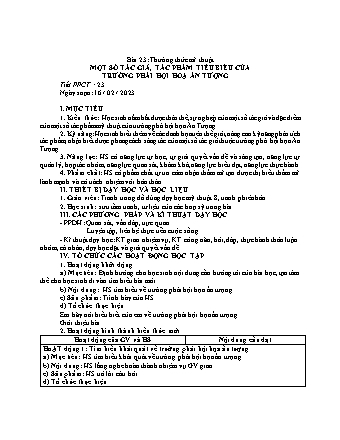 Giáo án Mĩ thuật 8 - Tuần 23, Bài 23: Thường thức mĩ thuật: Một số tác giả, tác phẩm tiêu biểu của trường phái hội hoạ ấn tượng - Năm học 2022-2023 - Hồ Sỹ Quế
