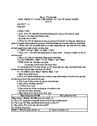 Giáo án Mĩ thuật 8 - Tuần 30, Bài 31: Vẽ theo mẫu: Giới thiệu tỷ lệ cơ thể người và tập vẽ dáng người - Năm học 2022-2023 - Hồ Sỹ Quế