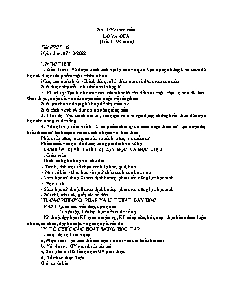 Giáo án Mĩ thuật 8 - Tuần 6, Bài 6: Vẽ theo mẫu: Lọ và quả (Tiết 1: Vẽ hình) - Năm học 2022-2023 - Hồ Sỹ Quế