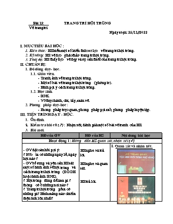 Giáo án Mĩ thuật 9 - Tuần 13, Bài 12: Vẽ trang trí: Trang trí hội trường - Năm học 2022-2023 - Hồ Sỹ Quế