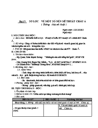 Giáo án Mĩ thuật 9 - Tuần 17, Tiết 17: Thường thức mĩ thuật: Sơ lược về một số nền mĩ thuật châu Á - Năm học 2022-2023 - Hồ Sỹ Quế