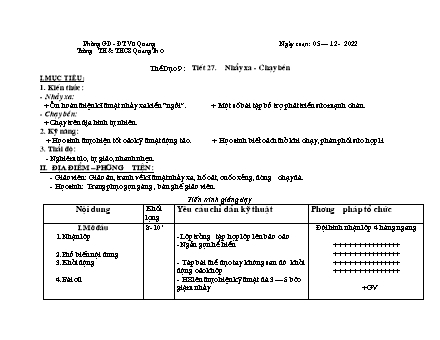 Giáo án Thể dục 9 - Tuần 14 - Năm học 2022-2023 - Hồ Sỹ Quế