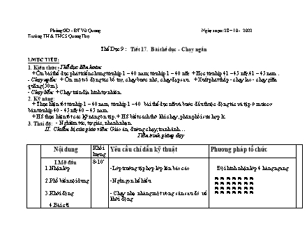 Giáo án Thể dục 9 - Tuần 9 - Năm học 2022-2023 - Hồ Sỹ Quế