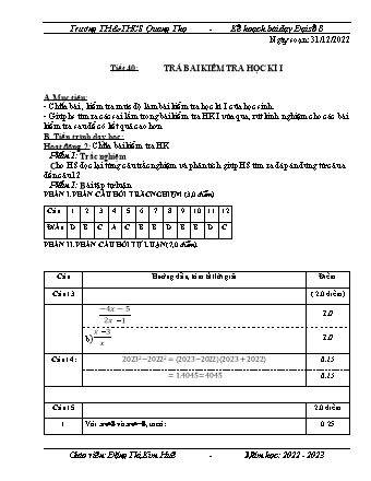 Kế hoạch bài dạy Đại số 8 - Tiết 40: Trả bai kiểm tra học kì I - Năm học 2022-2023 - Đặng Thị Kim Huê