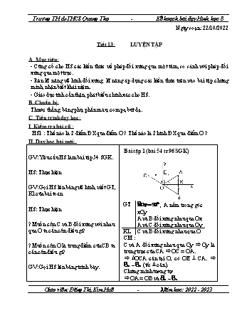 Kế hoạch bài dạy Hình học 8 - Tuần 8 - Năm học 2022-2023 - Đặng Thị Kim Huê