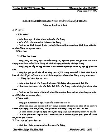 Kế hoạch bài dạy Khoa học tự nhiên 6 - Bài 34: Các hình dạng nhìn thấy của Mặt Trăng - Năm học 2022-2023 - Đặng Thị Kim Huê (Cánh diều)