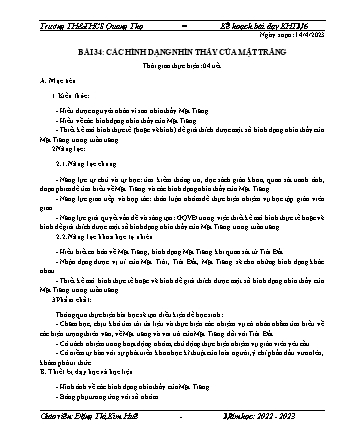 Kế hoạch bài dạy Khoa học tự nhiên 6 - Bài 34+35 - Năm học 2022-2023 - Đặng Thị Kim Huê (Cánh diều)