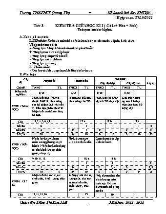 Kế hoạch bài dạy Khoa học tự nhiên 6 - Bài: Kiểm tra giữa học kì I - Năm học 2022-2023 - Đặng Thị Kim Huê (Cánh diều)