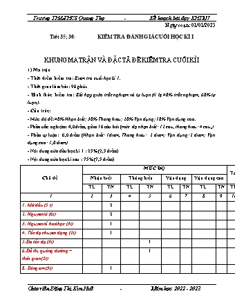 Kế hoạch bài dạy Khoa học tự nhiên 7 - Tiết 35+36: Kiểm tra đánh giá cuối học kì I - Năm học 2022-2023 - Đặng Thị Kim Huê (Cánh