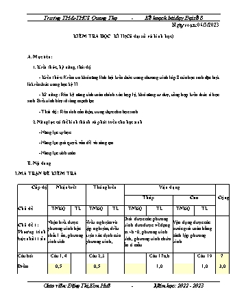 Kế hoạch bài dạy Toán 8 - Bài: Kiểm tra học kì II - Năm học 2022-2023 - Đặng Thị Kim Huê