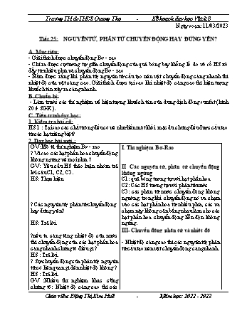 Kế hoạch dạy học Vật lí 8 - Tiết 25: Nguyên tử, phân tử chuyển động hay đứng yên? - Năm học 2022-2023 - Đặng Thị Kim Huê