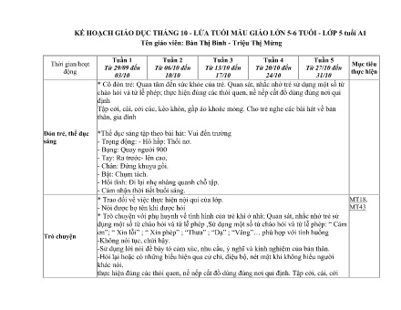 Kế hoạch giáo dục Mầm non Lớp Lá - Tháng 10 - Bàn Thị Bình