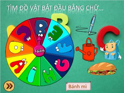 Mẫu trò chơi PowerPoint - Trò chơi: Tìm đồ vật bắt đầu bằng chữ..